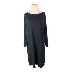 Eileen Fisher Plus Size 1X Black Viscose Jersey Knit Dress Pockets Keyhole